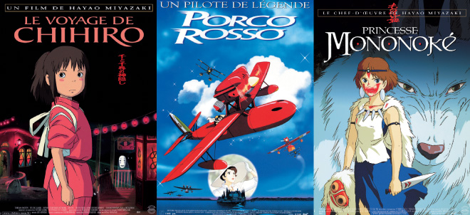 Affiches films Miyazaki - Le Voyage de Chihiro - Porco Rosso - Princesse Mononoké